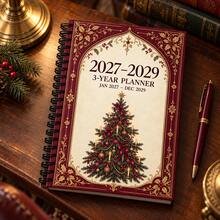 Vintage Red & Gold Christmas Tree 2027-2029 3-Year Planner, Spiral Bound 3-Year Daily Schedule Planner Notebook, European Floral Christmas Style Highly Attractive Notebook For Study, Office, Monthly Tracking And Recording - Style 1 - View 7