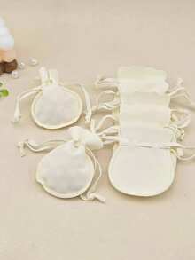 12pcs Gourd-Shaped Velvet Drawstring Jewelry Pouches, Gift Packaging Bags For Rings, Bracelets, Earrings Storage, Christmas Gifts - Beige - View 1