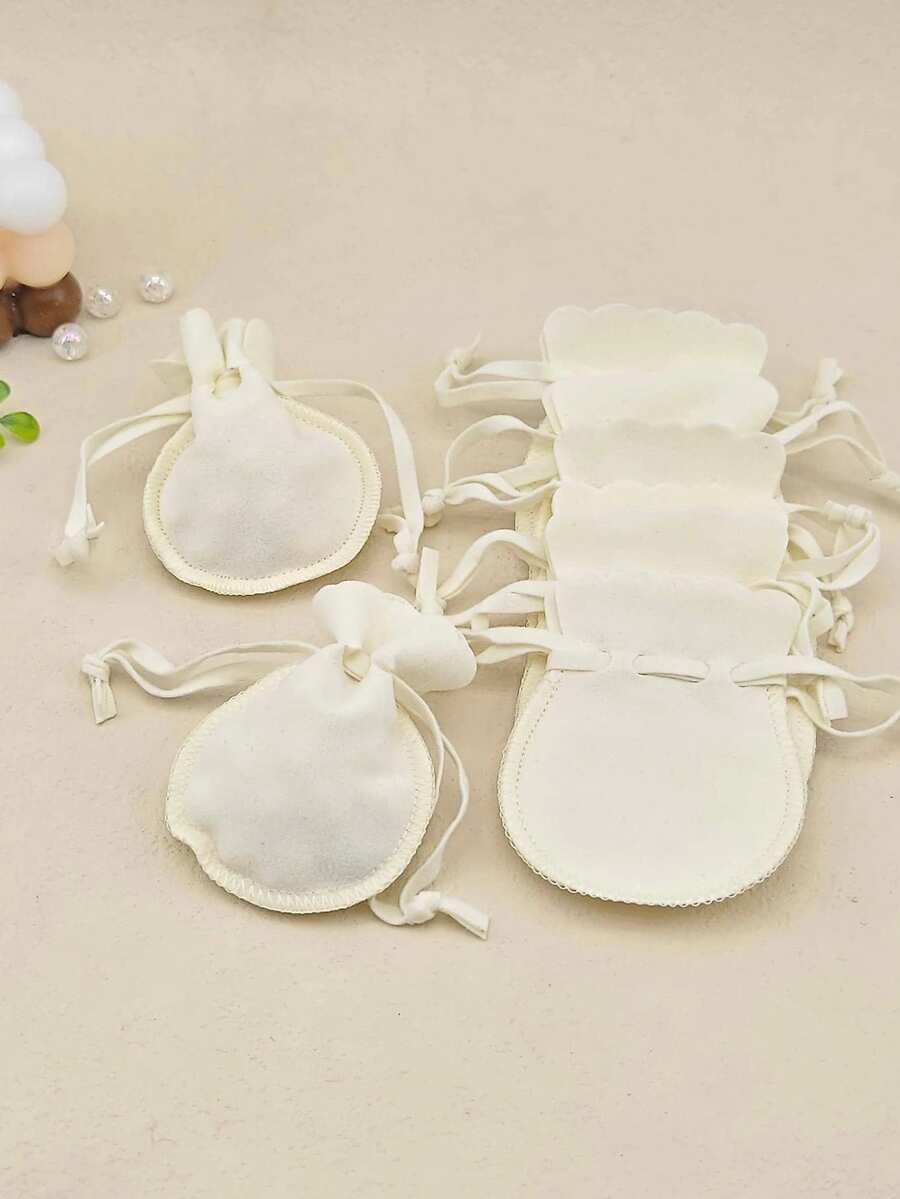 12pcs Gourd-Shaped Velvet Drawstring Jewelry Pouches, Gift Packaging Bags For Rings, Bracelets, Earrings Storage, Christmas Gifts - Beige - View 1
