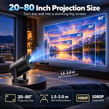 2026 New High-Definition Smart Projector, 50ANSI Home Video Projector, No Screen Required, Bedroom Wall Projection, 180° Rotating Mini Home Theater With Remote Control, Perfect For Office, Outdoor, Camping, Bedroom, Living Room And Family Gatherings - Black - View 6