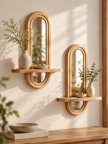 1pc/2pcs Arched Mirror Wall Shelf Boho Style Oval Wall Mounted Decor With Display Storage Ledge For Entryway Bedroom Bathroom Living Room Vanity Apartment Minimalist Home Accent Small Space Organizer - Multicolor-a - View 8