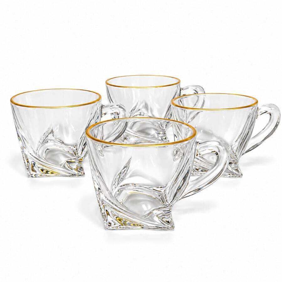 Jogo 4 Xícaras de Café 90ml Expresso Chá Vidro Borda Dourada - Ice ...