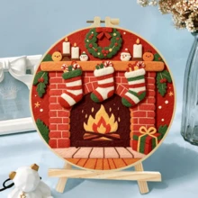 20x20cm/7.9x7.9 Inch DIY Needle Felting Starter Kit,Wool Felt,Christmas Theme Includes Instruction Manual,Embroidery Frame,Stamping Needle,Foam Padding,Wool And Felt,Handicraft Embroidery For Home Decoration,Suitable Gift For Special Occasions - Christmas Theme - View 7