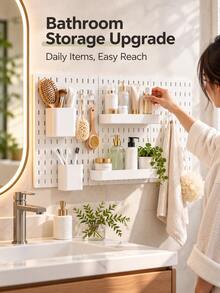 1/2/3/4/6 Sets Wall Mounted Pegboard Storage Racks, Easy Installation, Thickened Wall-Mounted Design, PP Material, 11.02inch*11.02inch, Multiple Accessory Options, DIY Freely, Perfect Space Utilization Solution For Bathroom, Kitchen, Living Room, Office, Plastic Pegboard, Modular Pegboard Storage System, Suitable For Home, Office, Craft Room, Game Room, Etc. - Multicolor - View 8