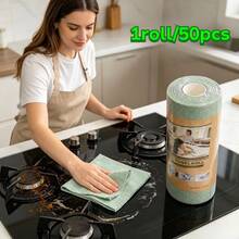 1 Roll 50pcs Green Microfiber Cleaning Cloth, Tear-Off Towel, Suitable For Car, Kitchen And Home Cleaning - Multicolor - View 11