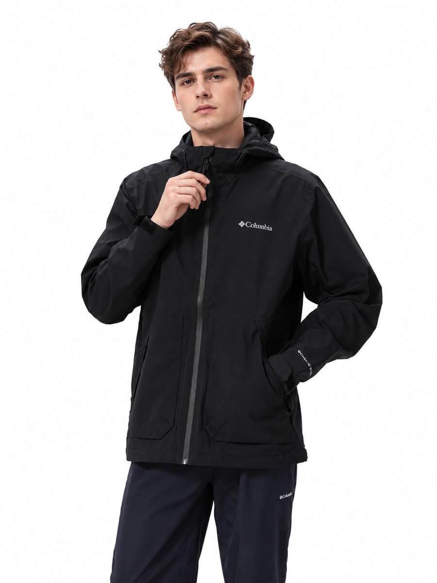 Columbia 男士戶外運動拉鍊長袖登山防風夾克 - 黑色 - 查看 1