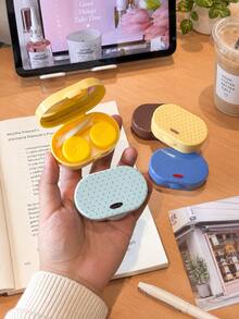 eyekan 2PCS Vintage Polka Dot Contact Lens Case With Mirror, Portable Compact Storage Box, Retro Oval Design, Cute Travel Accessory For Everyday Use - Multicolor - View 4