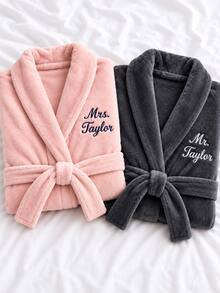 Personalized Couple Bathrobes, His And Hers Bathrobes, Customized Embroidered Mr. And Mrs. Bathrobe Set, Wedding Gift For Newlyweds - Multicolor - View 8