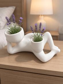 Lazy Side-Lying Portrait Dual-Opening Planter, Contrast Color Abstract Figure Shaped Flower Pot, Indoor Desktop Succulent Green Plant Planting Pot, Artistic Home Decor Ornament - Abstract Figure Design - View 7