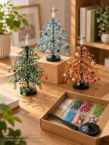 1pc DIY Beaded Tree Craft Kit, Assembly Required, Pearl And Crystal Style Beads, For Adult Craft Lovers, Tabletop And Shelf Decor, Christmas And Seasonal Displays, Handmade Holiday Gifts, Home Decorating - Multicolor - View 4