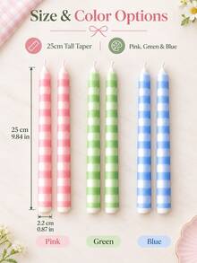 2pcs Macaron Color Palette Pastel Plaid Tapered Candles, Pink Blue Green Color Scheme Long Stem Design, Suitable For Wedding Table Decor, Home Decor, Romantic Candlelight Dinner, Wedding Favors, Restaurant Centerpiece Decor, Housewarming Gift, Women's Gift - Multiple Styles - View 11