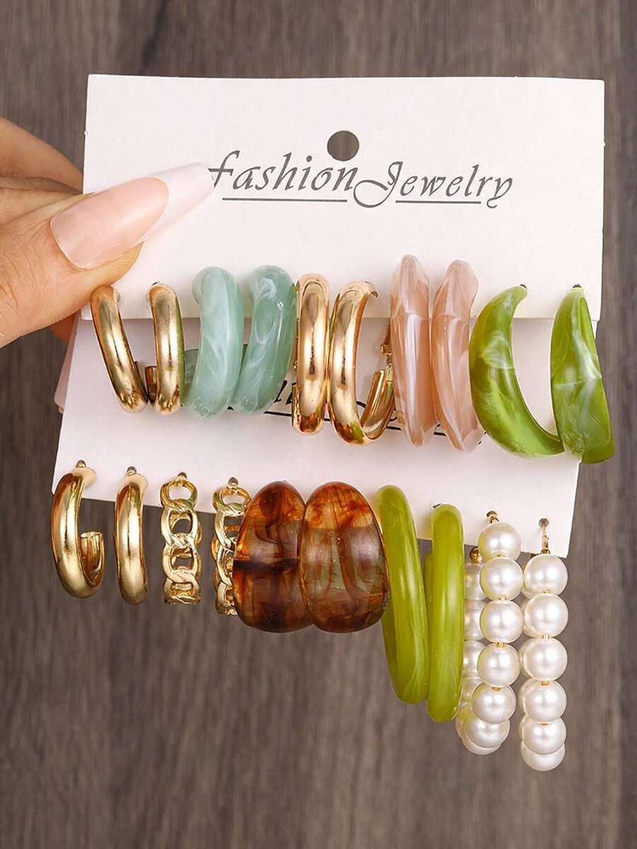 20-Piece Colorful Resin Earring Set For Women, Dating, Vacation Gift - Multicolor - View 1
