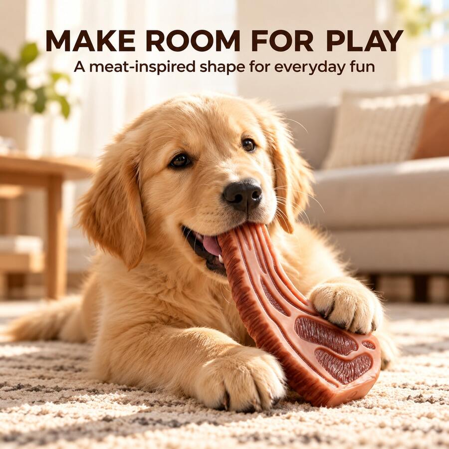 1pc Dog Chew Toy, Realistic Meat Shape, Toy For Relaxation, Entertainment & Stress Relief, Creative Teeth Cleaning Toy, Great Way To Keep Your Dog Entertained, No Batteries Required - Multicolor - View 1
