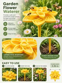 2pcs Outdoor Ground-Insert Hummingbird Feeder, Realistic Flower Appearance, Partitioned Water Storage Structure, Stable Long Ground Stake, Bright Yellow Color To Attract Hummingbirds, Suitable For Garden Landscaping, Backyard Planting Area, Garden Decoration, Wildlife Feeding - A - View 3