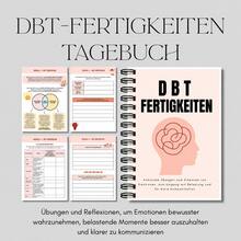 德語 DBT 技巧日誌，螺旋裝訂筆記本，包含正念、情緒調節、耐受壓力、溝通與自我反思頁面 - A5 - 查看 1