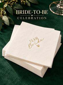 20/40pcs White And Gold Bridal Party Napkins, Gold Foil Cocktail Napkins, Suitable For Bridal Shower, Wedding Engagement Celebration, Wedding Banquet, Table Decor - Multiple Styles - View 6