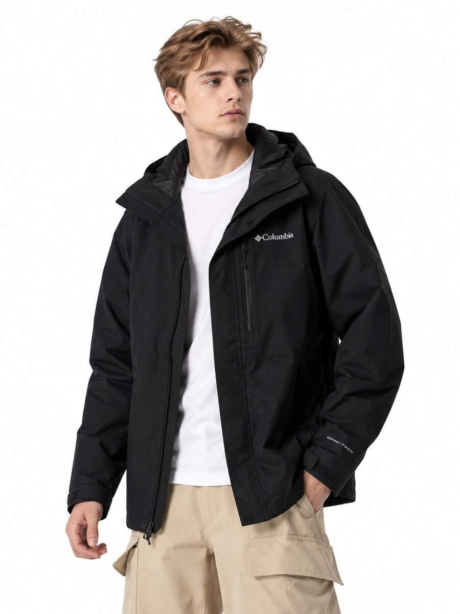 Columbia Men's Minimalist Hooded Outdoor Zip-Up Sports Jacket Softshell - Black - View 1