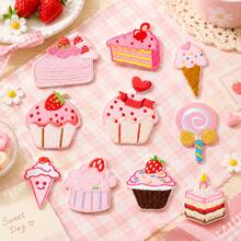 10pcs Pink Sweet Treats Embroidery Patches, Cupcake Lollipop Iron-On Appliques - Multicolor - View 7