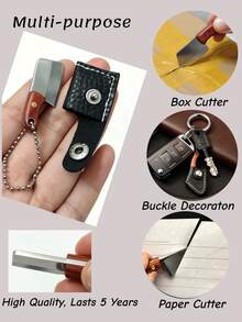 1pc Mini Decorative Cleaver Keychains, Box Opener Tool, Premium Alloy Retro Grip, Leather Sheath Pendant, Novelty Gift Men - Multicolor - View 1