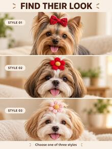 5pcs Dog Hair Clips, Handmade Woven Pet Hair Bows, Cute Flower Design Beauty Accessories, Suitable For Yorkshire Terrier, Maltese, Small Dogs And Cats - Multicolor - View 7