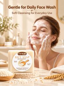 Xà phòng tinh chất gạo YYTCM 5 miếng/gói, chiết xuất gạo dưỡng ẩm dịu nhẹ làm thủ công, bọt kem làm sạch sâu, xà phòng rửa mặt và tắm dùng cho cả nam và nữ, phù hợp làm sạch mặt, tay và cơ thể hàng ngày, 70g/miếng x 5 miếng - Hương gạo - Xem 2