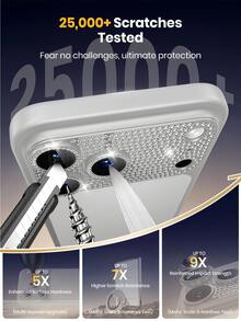 1件裝啞光金屬全滿鑽相機鏡頭鋼化玻璃保護貼,閃亮全鑽全覆蓋鏡頭保護蓋,防刮鏡頭保護膜,適用於 iPhone 18 Pro Max/18 Pro - 滿鑽銀色 - 查看 6