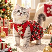 1pc Christmas Pet Dress For Cats & Small Dogs, Cute Red Plaid Ruffle Dress With ChristmasTree & Bowknot, Festive Holiday Princess Outfit For Christmas Parties, Family Photos & Winter Celebrations - Multicolor - View 4