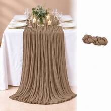 1 Pack Brown Cheesecloth Table Runner, Soft Crinkle Semi Sheer Gauze Cloth, Boho Rustic Table Decor For Fall Wedding Reception, Thanksgiving, Friendsgiving, Bridal Shower, Baby Shower, Birthday Party, Farmhouse Dining Table Centerpiece And Home Decor - Multicolor - View 1