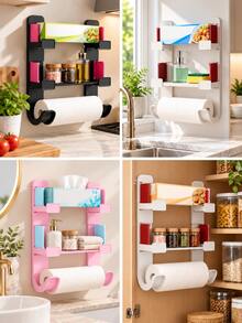 No-Drill Kitchen Storage Rack, Multi-Function Kitchen Organizer/Shelf, Coffee Bar Essential, Suitable For Storing Trash Bags, Plastic Wrap, Rolling Pin And Other Household Decor, Can Be Installed On Cabinet, Refrigerator Side Or Sink Edge To Store Various Kitchen Supplies - Multicolor - View 6