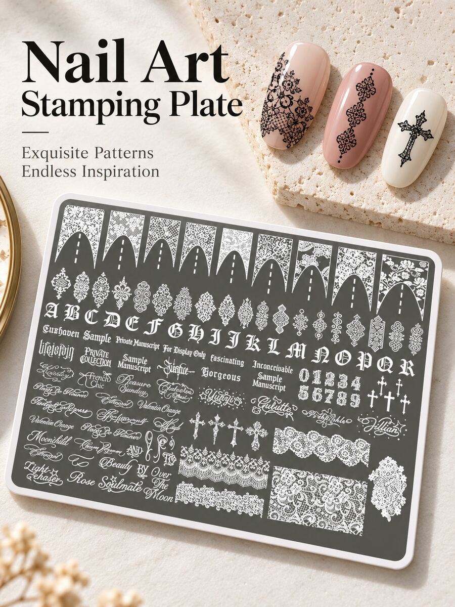 Nail Art Stamping Plate, Vintage Lace Pattern, Gothic Calligraphy ...