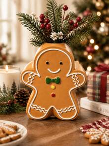 Gingerbread Man Christmas Vase, Cute Holiday Flower Holder With Icing Details And Colorful Buttons, Festive Tabletop Centerpiece For Christmas Home Decor, Seasonal Kitchen Decoration And Cozy Holiday Styling - Gingerbread Vase - View 4