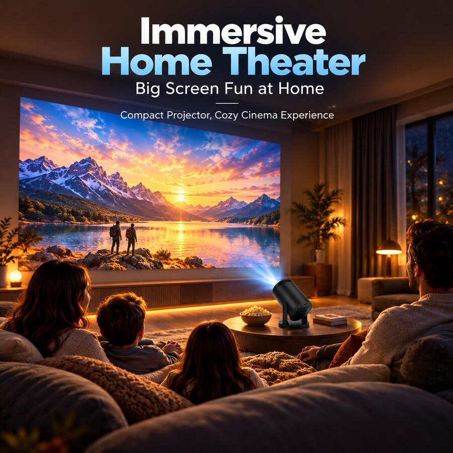 2026 New High-Definition Smart Projector, 50ANSI Home Video Projector, No Screen Required, Bedroom Wall Projection, 180° Rotating Mini Home Theater With Remote Control, Perfect For Office, Outdoor, Camping, Bedroom, Living Room And Family Gatherings - Black - View 1