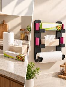 No-Drill Kitchen Storage Rack, Multi-Function Kitchen Organizer/Shelf, Coffee Bar Essential, Suitable For Storing Trash Bags, Plastic Wrap, Rolling Pin And Other Household Decor, Can Be Installed On Cabinet, Refrigerator Side Or Sink Edge To Store Various Kitchen Supplies - Multicolor - View 7
