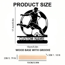 1pc Customized Metal Art Statue Of Football Player With Wooden Base And Personalized Engraving, Cast Iron Decor Featuring Dynamic Football Action Design, Suitable For Indoor And Outdoor Decoration - Black - View 2