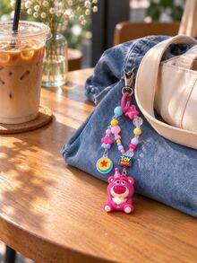 MINISO Disney Pixar Toy Story Lotso Bear Beaded Keychain With Party Hat, Colorful Beads And Star Charm For Handbags, Birthday & Christmas Gifts - Style 1 - View 4
