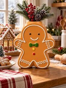Gingerbread Man Christmas Vase, Cute Holiday Flower Holder With Icing Details And Colorful Buttons, Festive Tabletop Centerpiece For Christmas Home Decor, Seasonal Kitchen Decoration And Cozy Holiday Styling - Gingerbread Vase - View 1