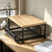 Multifunctional Two-Tier Wood-Grain Storage Rack With A Mesh Basket-Ideal As A Microwave Stand, Coffee Station, Or Versatile Organizer For Your Kitchen Or Desk. - View 2