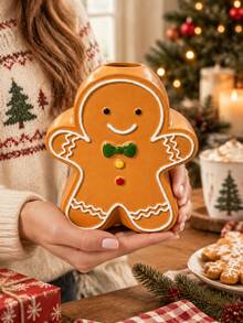 Gingerbread Man Christmas Vase, Cute Holiday Flower Holder With Icing Details And Colorful Buttons, Festive Tabletop Centerpiece For Christmas Home Decor, Seasonal Kitchen Decoration And Cozy Holiday Styling - Gingerbread Vase - View 6