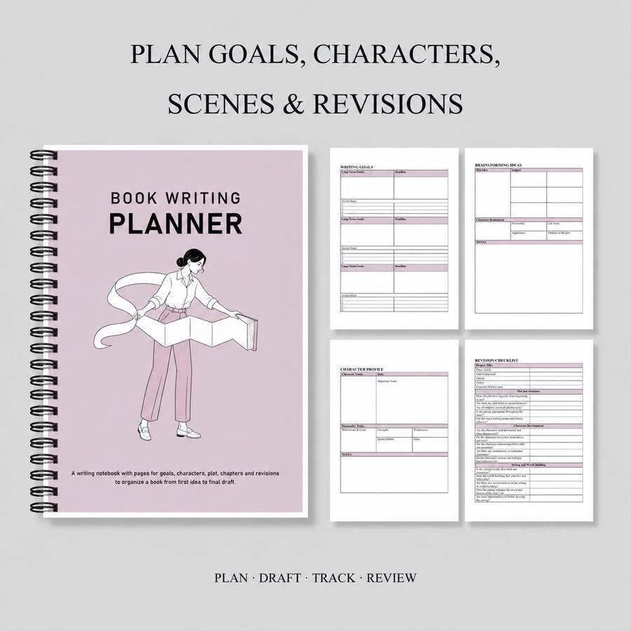 Novel Writing Planner, Spiral Bound Notebook With Story Outlines ...