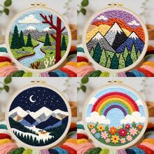 Cartoon Landscape Theme Punch Needle Embroidery Kit, 1 Pack Cross Stitch Kits,DIY Embroidery Starter Kit For Adults & Beginners, DIY Needlepoint Kit With Embroidery Hoop Thread Needle For Craft Lover Birthday Gifts ,20*20cm/7.9*7.9in - Cartoon Landscape Theme - View 2