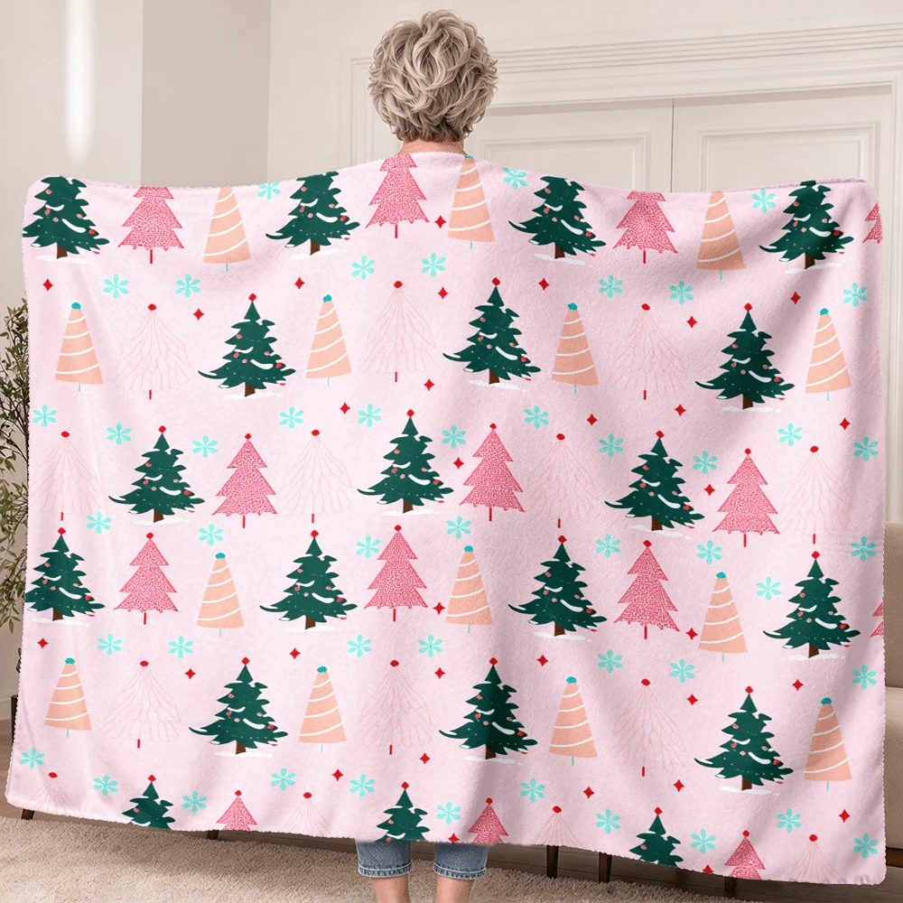 1PC Pink Christmas Tree Pattern Wearable Blanket-Soft And Comfortable For Both Men And Women. It Is Very Suitable For Daily Use, Holiday Gifts, Camping And Keeping Warm At Home
