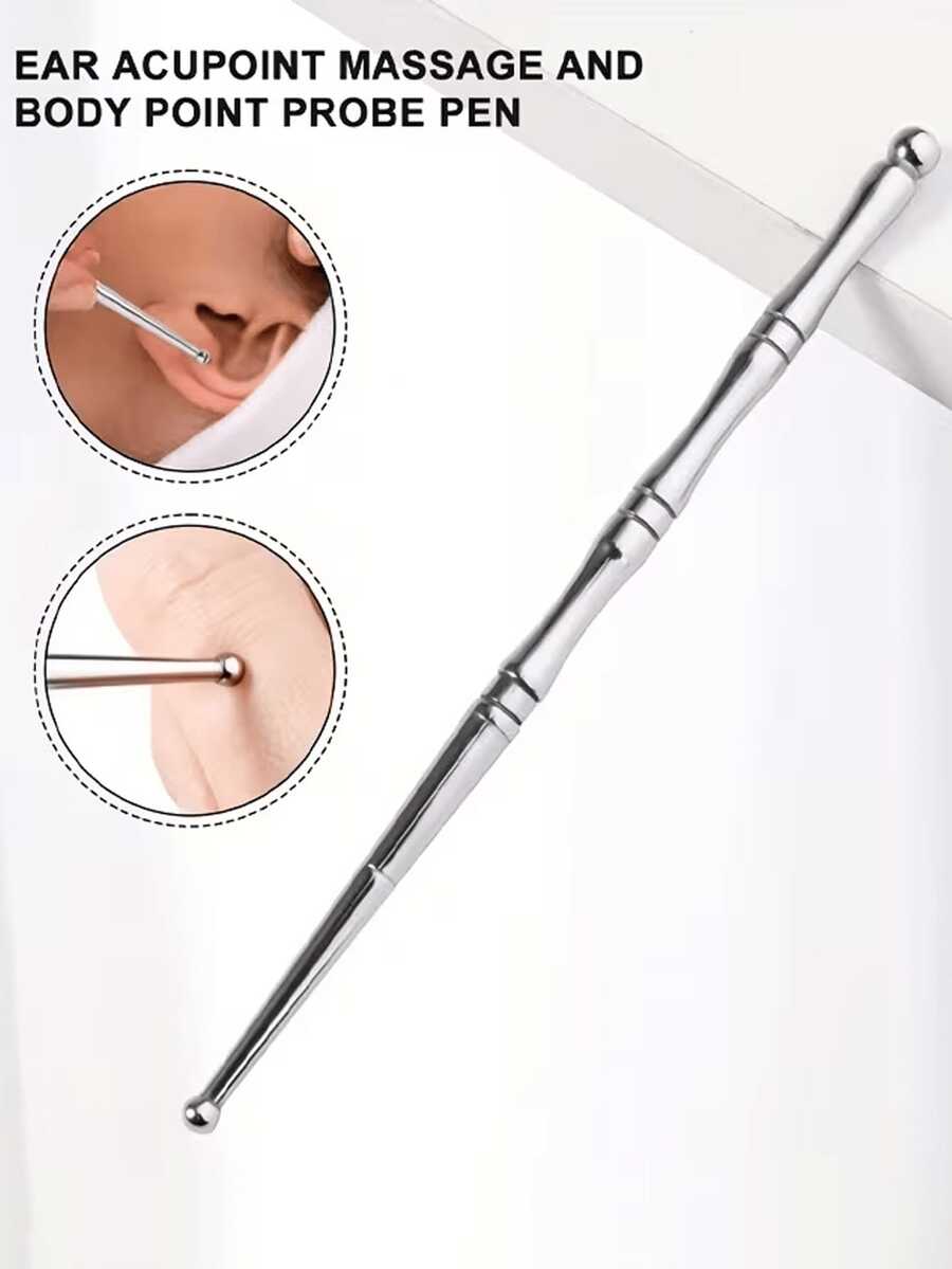 Massage Wand, Silver Dual-Head Ball Design, Straight Rod Shape With Segmented Grip, For Manual Localized Pressure Massage, Suitable For Daily Home Use
