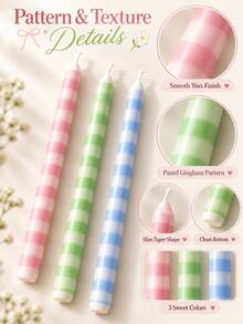 2pcs Macaron Color Palette Pastel Plaid Tapered Candles, Pink Blue Green Color Scheme Long Stem Design, Suitable For Wedding Table Decor, Home Decor, Romantic Candlelight Dinner, Wedding Favors, Restaurant Centerpiece Decor, Housewarming Gift, Women's Gift - Multiple Styles - View 10