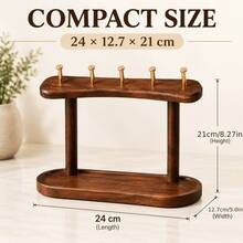 1pc Solid Wood Key Holder Stand With 5 Gold Hooks & Storage Tray, Desktop Entryway Key Organizer Rack For Keys, Glasses, Small Accessories, Home Decor - Walnut 5-hook Key Rack - View 3