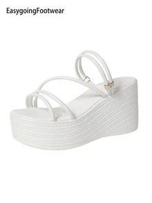 Plus Size Women's Casual Outdoor Platform Strap Sandals, Breathable Comfortable Soft Bottom Daily Wedge Heeled Slippers,Spring Summer Outfits - White - View 9