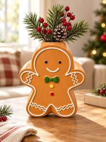 Gingerbread Man Christmas Vase, Cute Holiday Flower Holder With Icing Details And Colorful Buttons, Festive Tabletop Centerpiece For Christmas Home Decor, Seasonal Kitchen Decoration And Cozy Holiday Styling - Gingerbread Vase - View 3
