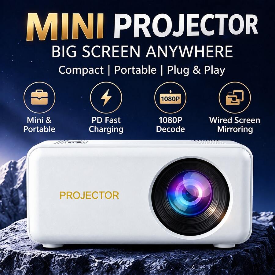 MOMAN PD Interface USB Powered Portable Smart Projector, Native 320x240P Full HD, Supports 1080P Decoding, Home Theater Projector, Can Sync With Android Phone Screen, Mini Home Movie Projector - Does Not Support Bluetooth Or WiFi Connection