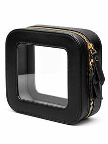 Mini Clear Window Makeup Bag, PU Leather Portable Travel Cosmetic Case, Waterproof Zipper Makeup Storage Pouch For Lipstick Skincare, 2 Styles Single/Double Window, 3 Colors - Multicolor - View 14