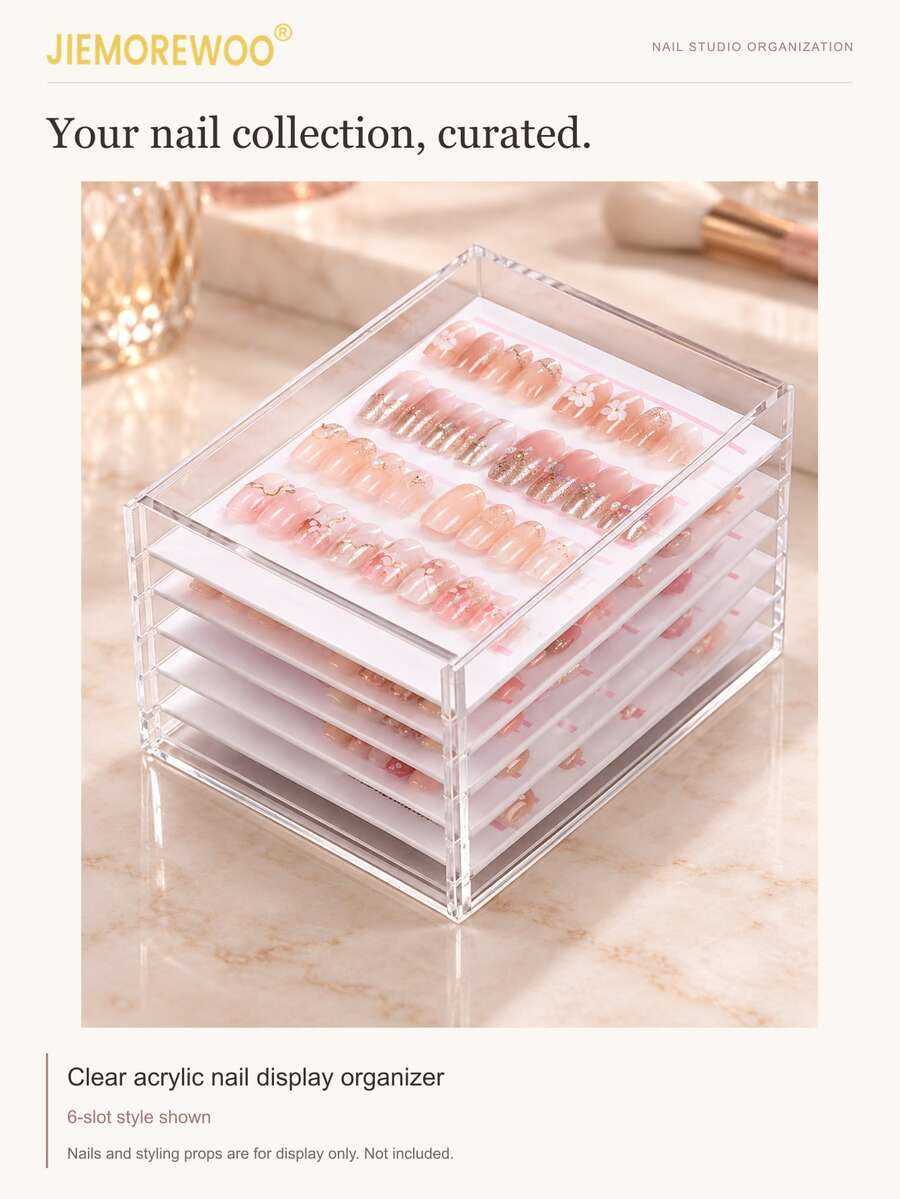 JIEMOREWOO Acrylic 5/10 Layer Nail Art Storage Box | Press-On Nail Storage & Display Box | Dust-Proof Drawer-Style Nail Supplies Organizer, Suitable For Salon And Home Use - Clear - View 1