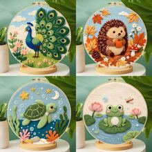 20x20cm/7.9x7.9 Inch DIY Needle Felting Starter Kit,Wool Felt,Cartoon Animals Theme Includes Instruction Manual,Embroidery Frame,Stamping Needle,Foam Padding,Wool And Felt,Handicraft Embroidery For Home Decoration,Suitable Gift For Special Occasions - Animals Theme - View 2
